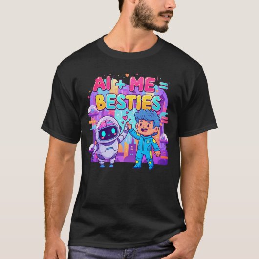 AI + Me = Besties おもしろい AI Tシャツ (正面)