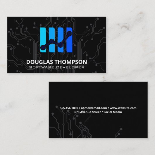 AI Modern Tech Circuit Logo 名刺 (正面/裏面)