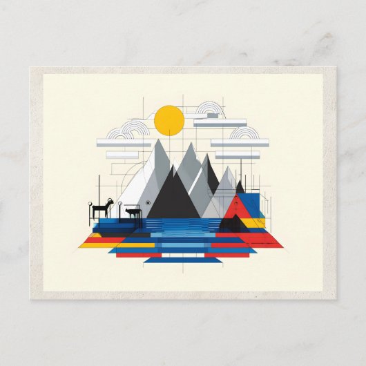 AI Remix Artwork Bauhaus Mountains ポストカード (正面)