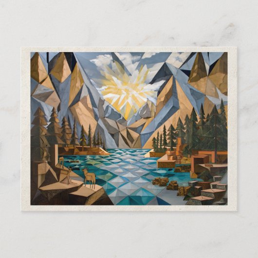 AI Remix Artwork Cubism Mountains ポストカード (正面)