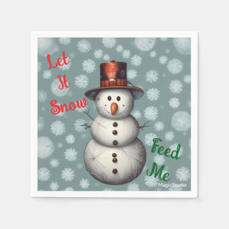 AI Snowman Let it Snow Feed Me Holiday Napkins スタンダードカクテルナプキン