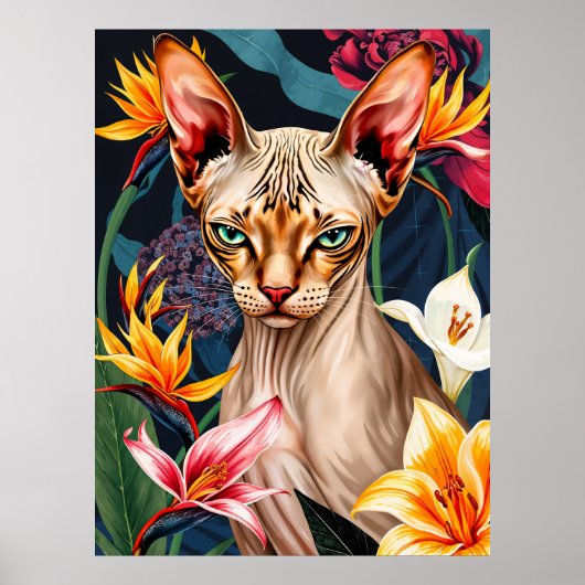 AI Sphynx Cat Portrait – Bold & Colorful Art ポスター (正面)