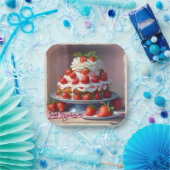 AI Sweet Strawberries Square Paper Plate ペーパープレート (パーティー)
