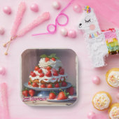 AI Sweet Strawberries Square Paper Plate ペーパープレート (パーティー)