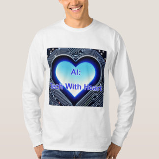 AI: Tech with Heart メンズ 長袖 ホワイト Tシャツ