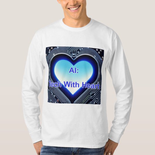 AI: Tech with Heart メンズ 長袖 ホワイト Tシャツ (正面)