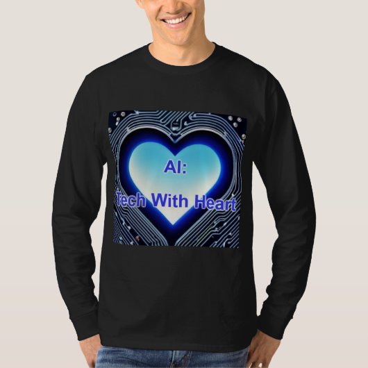 AI: Tech with Heart Men's Long Sleeve Black Tシャツ (正面)