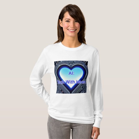 AI: Tech with Heart Women's Long Sleeve White Tシャツ (正面フル)