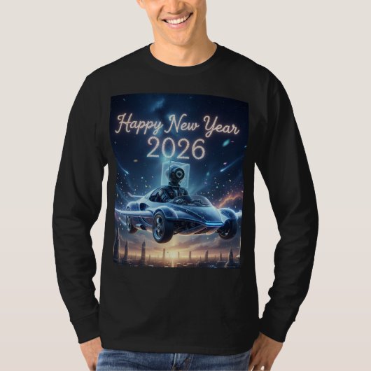 AI Vision: ロボットの2026年への初旅 Tシャツ (正面)