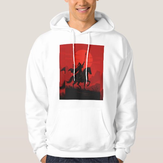 AI Warrior Spirit – Bold Red Sun Silhouette Hoodie パーカ (正面)
