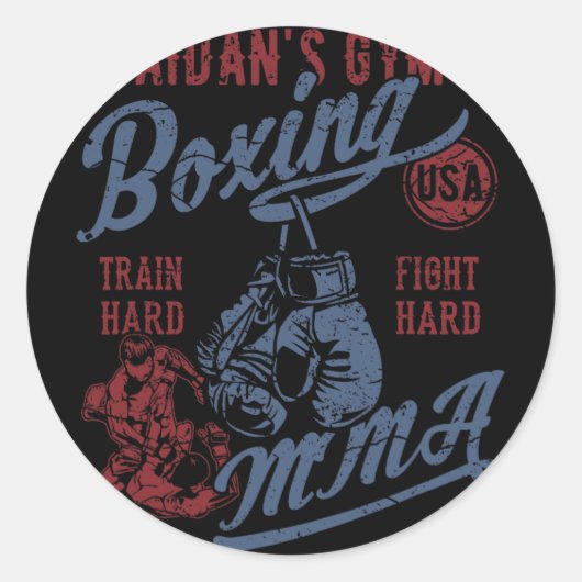 Aidanのジム ボクシングMMAレトロデザイン ラウンドシール (正面)
