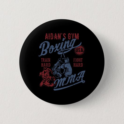 Aidanのジム ボクシングMMAレトロデザイン 缶バッジ (正面)