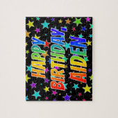 「AIDEN」ファーストネーム、おもしろい「ハッピーバースデー」 ジグソーパズル (縦)