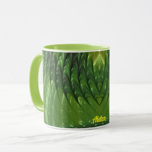 AIDEN ~ Zany 3D Fractal ~ Green Lover Mug マグカップ (正面左)