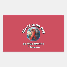 AIDSに注意する。世界エイズデー。 長方形シール