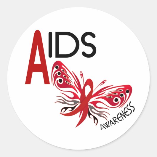 AIDS / HIV Butterfly 3認識度 ラウンドシール (正面)