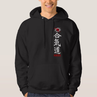 Aikido Kanji Dark Hoodie With Japanese Flag パーカ