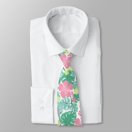 Ailani Hawaiian Hibiscus Tropical - Pink and Mint ネクタイ (タイ)