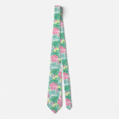 Ailani Hawaiian Hibiscus Tropical - Pink and Mint ネクタイ (正面)