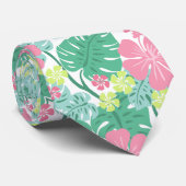 Ailani Hawaiian Hibiscus Tropical - Pink and Mint ネクタイ (ロール)