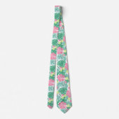 Ailani Hawaiian Hibiscus Tropical - Pink and Mint ネクタイ (裏面)