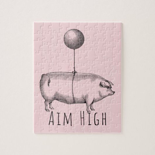 Aim High Cute Pig and Balloon Inspirational ジグソーパズル (縦)