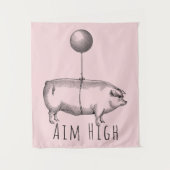 Aim High Cute Pig and Balloon Inspirational タペストリー (正面)