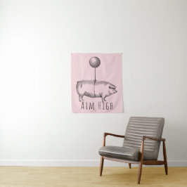 Aim High Cute Pig and Balloon Inspirational タペストリー