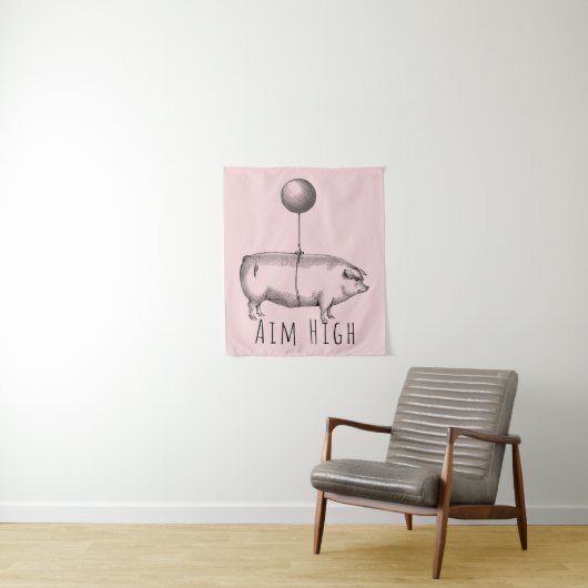 Aim High Cute Pig and Balloon Inspirational タペストリー (インサイチュ)