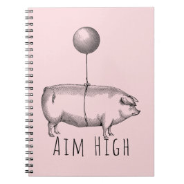 Aim High Cute Pig and Balloon Inspirational ノートブック