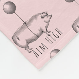 Aim High Cute Pig and Balloon Inspirational フリースブランケット
