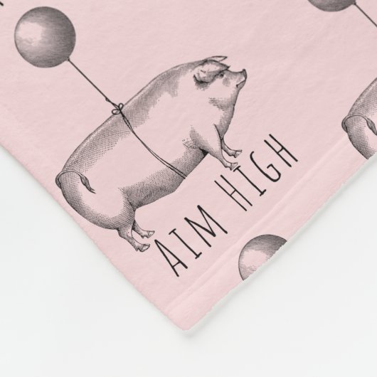 Aim High Cute Pig and Balloon Inspirational フリースブランケット (角)