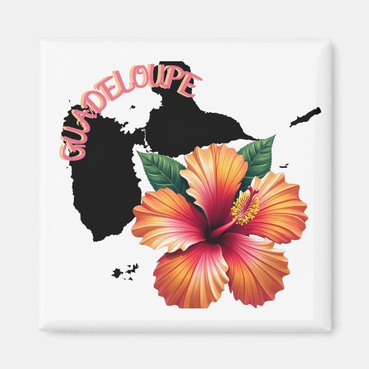 Aimant Guadeloupe Carte & Hibiscus | Magnet マグネット (正面)