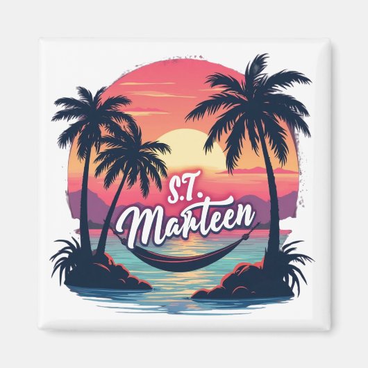 Aimant St. Marteen – Coucher de soleil et hamac tr マグネット (正面)