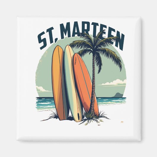 Aimant St. Marteen – Surfboards et plage rétro マグネット (正面)