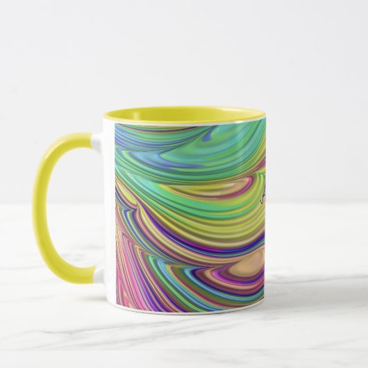 AIMEE ~ Zany 3D ~ Pink Green Indigo Yellow Mug マグカップ (左)