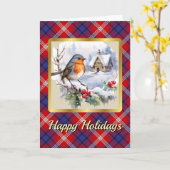 Ainsieタータンチェック(ロビン付パーソナライズされた) カード (黄色い花)