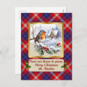 Ainsieタータンチェック(ロビン付パーソナライズされた) シーズンポストカード (正面/裏面)