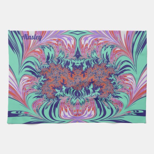 AINSLEY~ブルーグリーンレッドパープル~3D~ キッチンタオル (横)