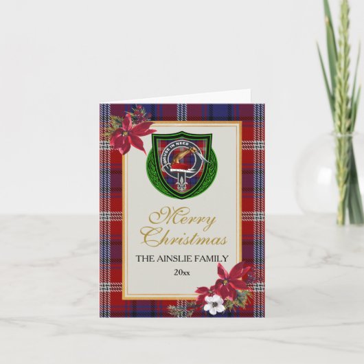 Ainslie Scottish Clan Tartan & Crest カード (正面)