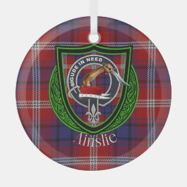 Ainslie Scottish Clan Tartan & Crest ガラスオーナメント