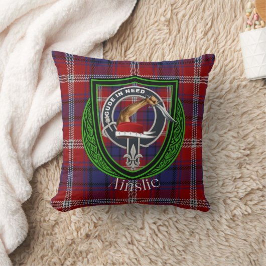 Ainslie Scottish Clan Tartan & Crest クッション (ブランケット)