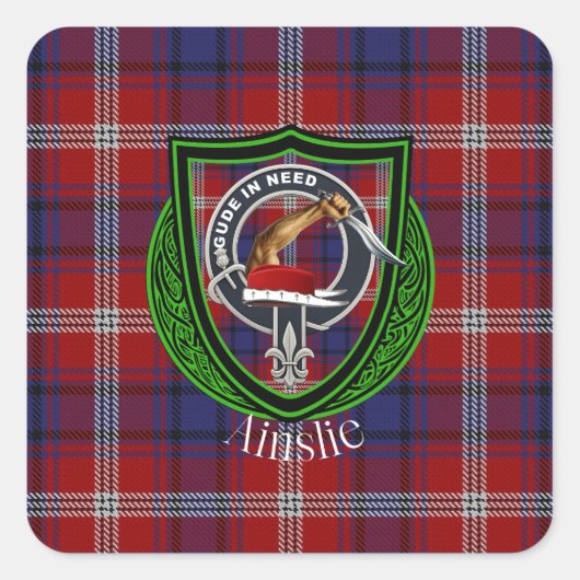 Ainslie Scottish Clan Tartan & Crest スクエアシール (正面)