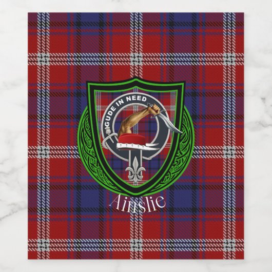 Ainslie Scottish Clan Tartan & Crest ワインラベル (シングルラベル)