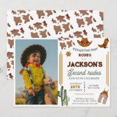 Ain't My First Rodeo Cowboy photo 2nd Birthday 招待状 (正面/裏面)