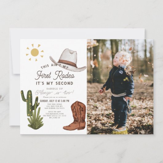 Ain't My First Rodeo Cowboy Photo 2nd Birthday 招待状 (正面)