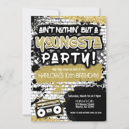 Aint Nothin'がYoungstaパーティーヒップホップ 招待状 (正面)
