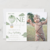 Air Balloon Is Her Onederfulフォト誕生日 招待状 (正面)