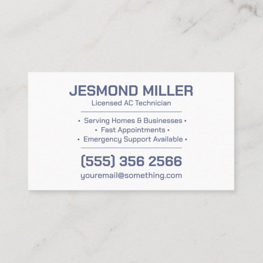 Air Conditioning – Repair, Service, Installation 名刺 (裏面)