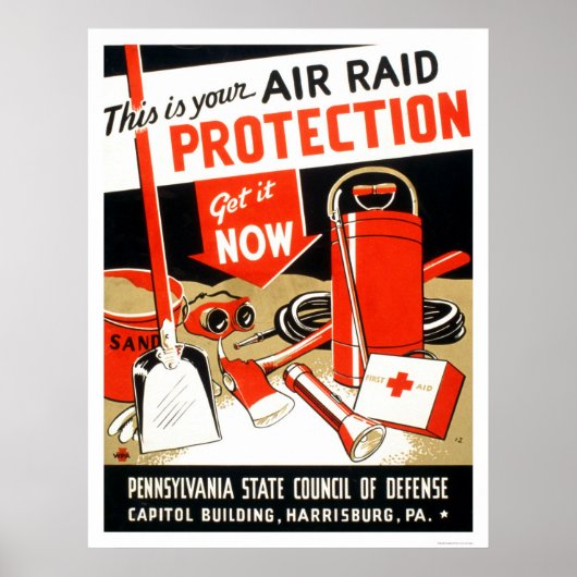 Air Raid Protection 1943 WPA ポスター (正面)